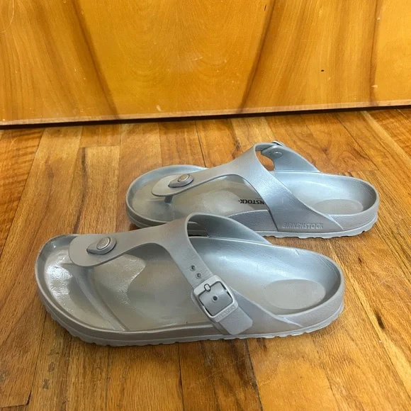 Birkenstock Metallic Gray Slide Sandals - Picture 1 of 3